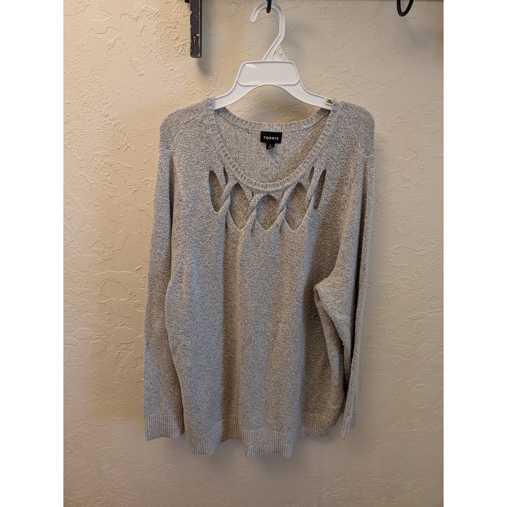 Torrid Womens Plus Size 3 Gray Long Sleeve Pullover Cutout‎ Sweater